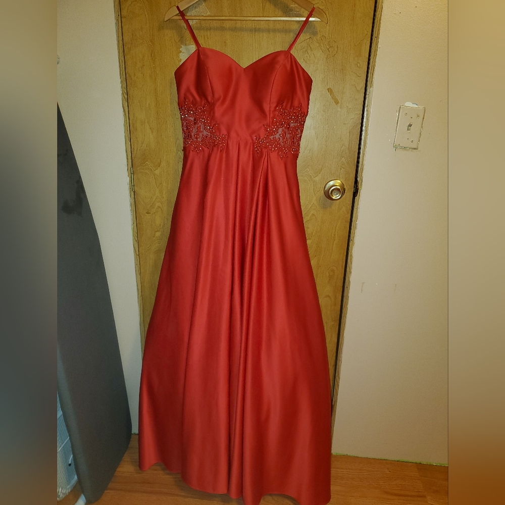 Strapless Red Ballgown.